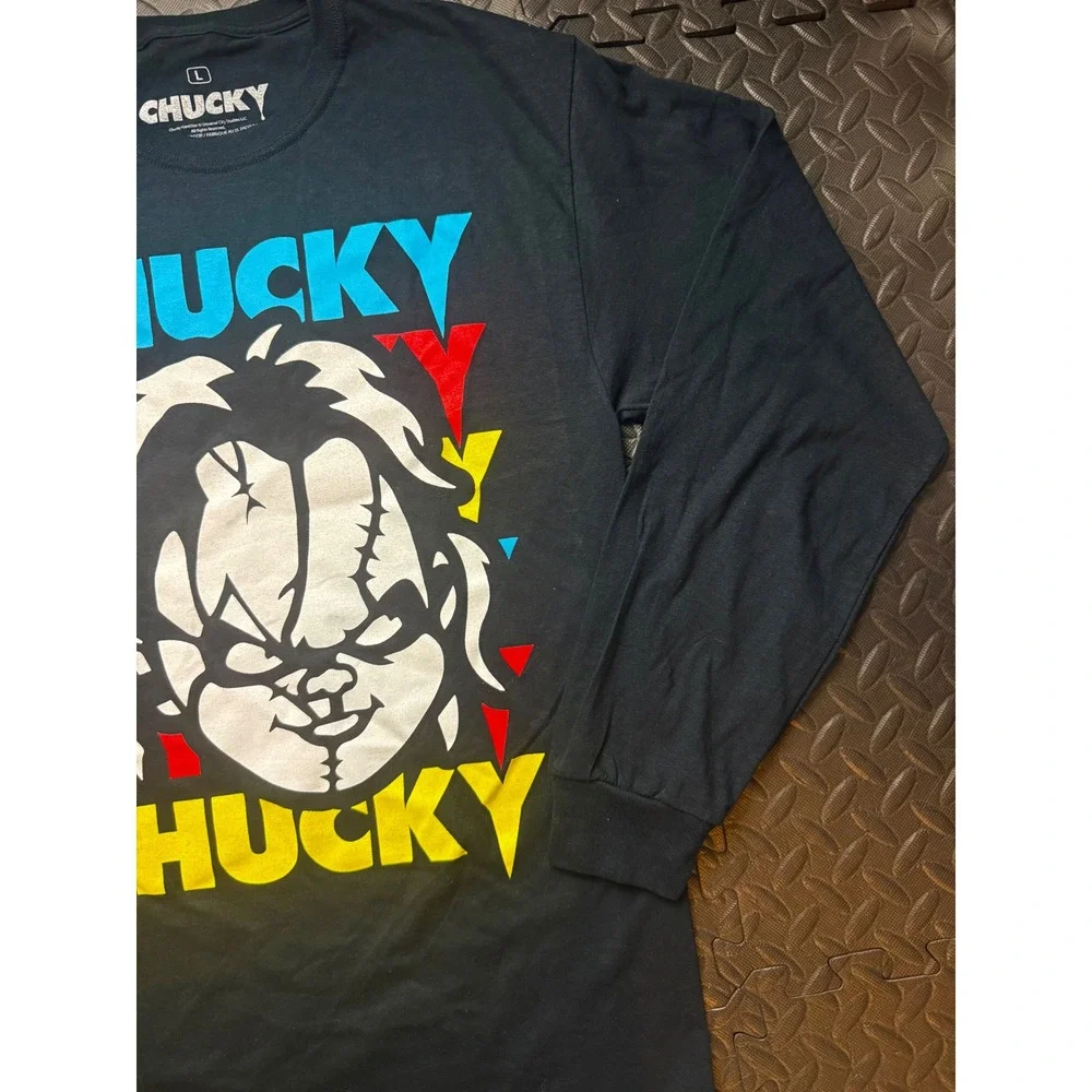 Chucky Horror Movie Graphic Long Sleeve‎ Shirt Black Mens Large Child's Play Tee